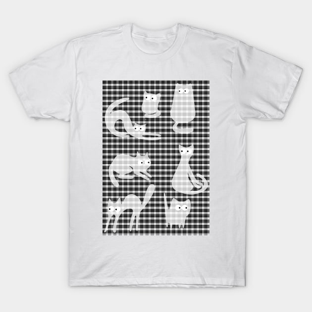 Plaid Cats Optical Illusion T-Shirt by justrachna